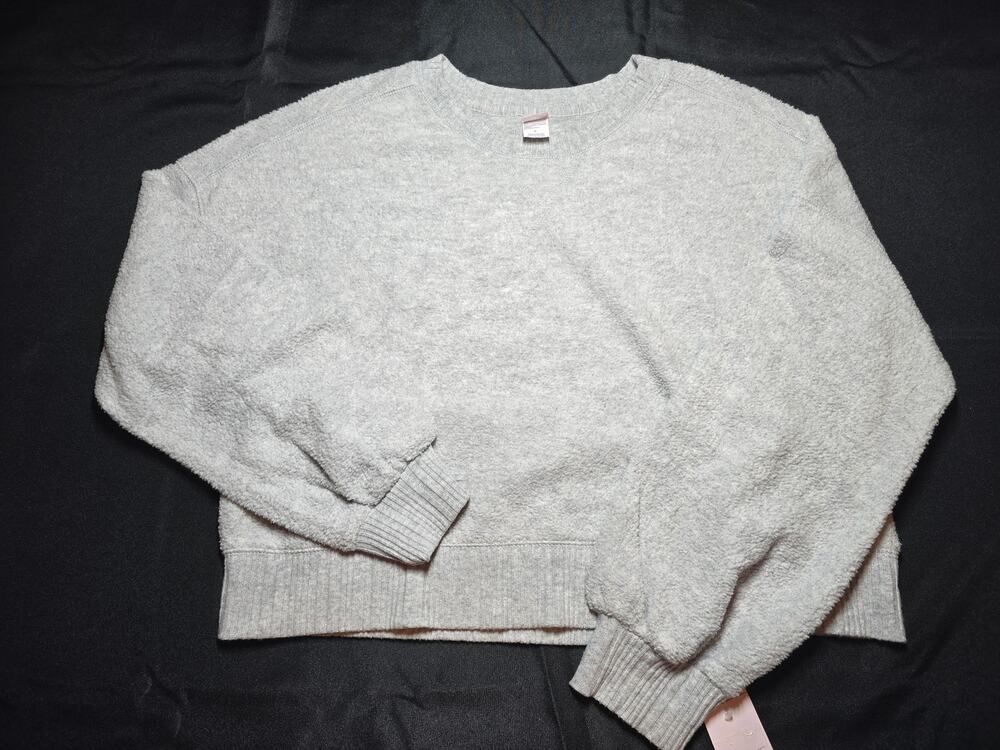 Auden Cozy Gray Rib Trim Pullover Sweatshirt Lounge Top